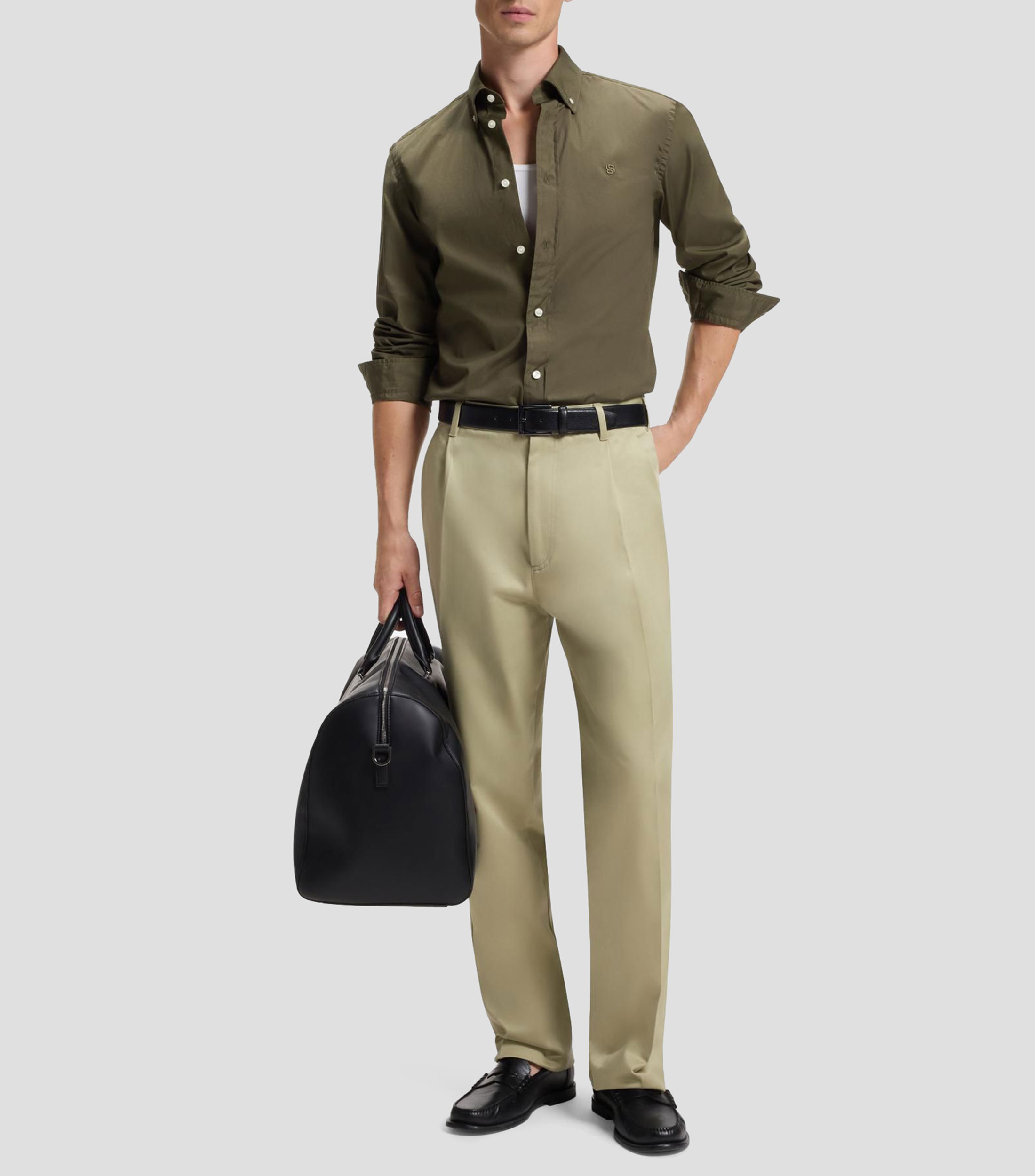 Camisa slim fit en popelín de algodón de tacto suave Hombre